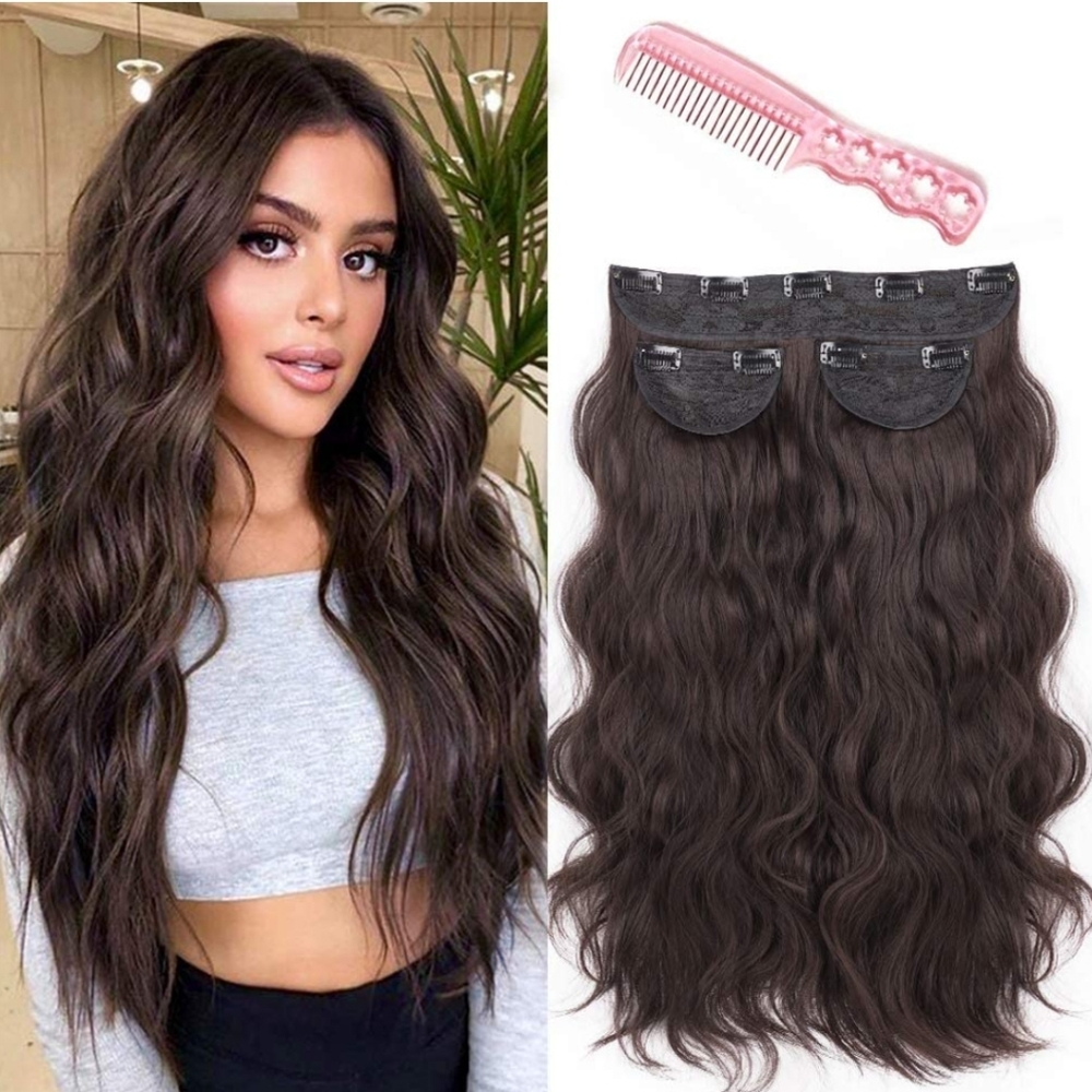20 Inch Brown Wavy Clip In Hair Extensions